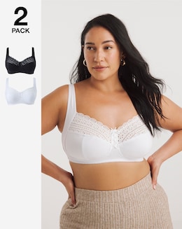 Pretty Secrets (2 Pack) Jane Non Wired Bras (C-F) White/Black