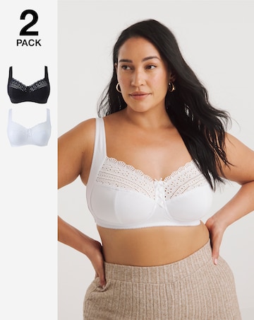 Pretty Secrets (2 Pack) Jane Non Wired Bras (C-F) White/Black