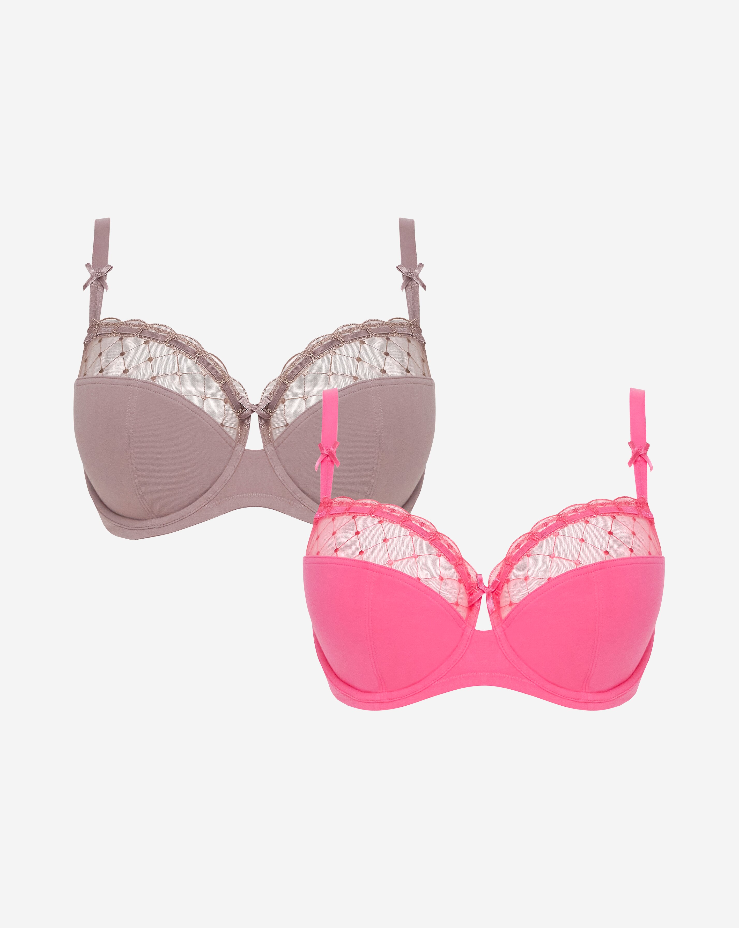 Pretty Secrets (2 Pack) Rachel Balcony Bras (B-G) Mink/Pink