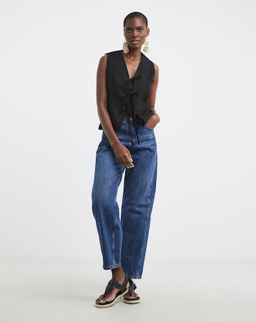 Black Tie Front Linen Mix Waistcoat