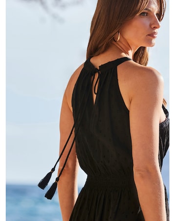 Sosandar Black Crochet Halter Neck Maxi Dress