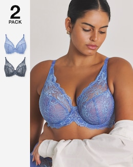 Pretty Secrets (2 Pack) New Ella Wired Full Cup Bras (C-J) Light Blue/Grey
