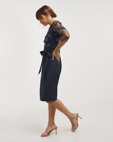 Joanna Hope Navy Embroidered Mesh Dress