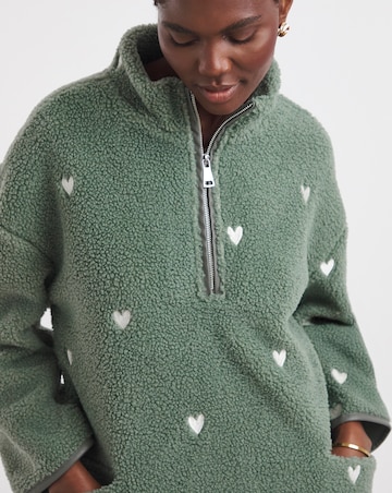 Embroidered Borg Longline Quarter Zip