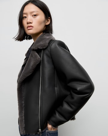 Mango Faux Leather Fur Trim Jacket