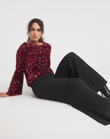 Red Slash Neck Velvet Sequin Top