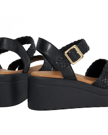 Dune Kinleys Black Leather Woven Flatform Sandals - Standard Fit (D)