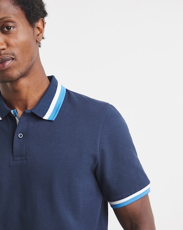 Tipped Pique Polo Long Length-Navy