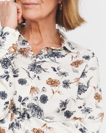 Dipped Back Long Sleeve Shirt - Ivory Floral