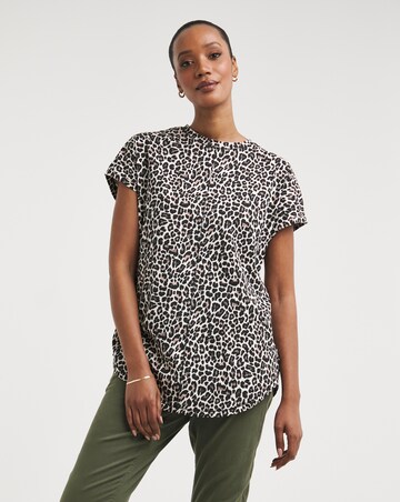 Leopard Print Short Sleeve Longline Top