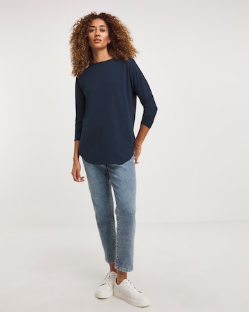 Navy Longline Curved Hem Top