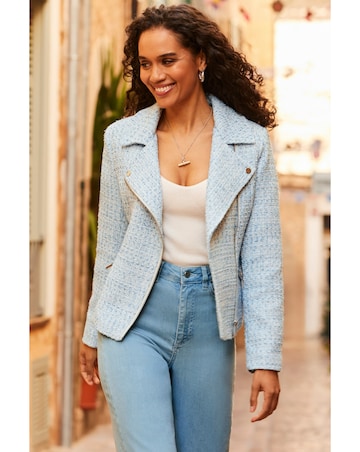 Sosandar Boucle Biker Jacket with Gold Zip