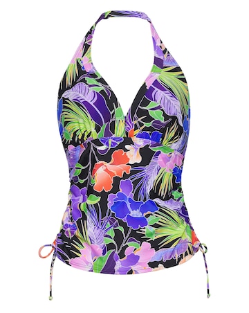 Figleaves Santa Monica Underwired Plunge Halter Tummy Control Tankini Top C-H