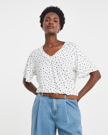 Double Angel Sleeve V Neck Top