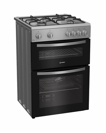 Indesit IDG6GS 60cm Gas Double Cooker - Silver