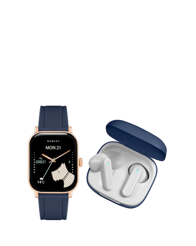 Radley Series 56 Ink Silicone Strap Smart Watch and  Wireless Earbuds Bundle