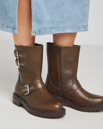 Leni Calf Height Leather Biker Boot - Extra Wide Fit (EEE)