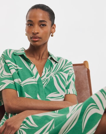 Linen Mix Collared Short Sleeve Tunic Dress