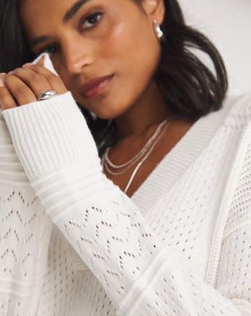 Ivory Multi Stitch Detail V Neck Jumper