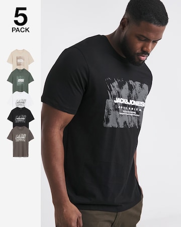Jack & Jones Graphic Logo T-Shirt 5 Pack - Multi
