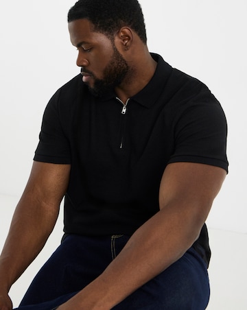 Jack & Jones Austin 1/4 Zip Waffle Polo - Black