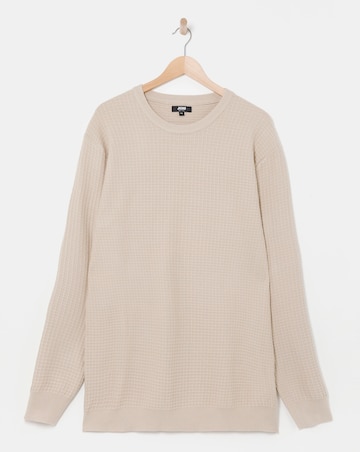 Stone Grid Textured Knitted Crew Neck Jumper
