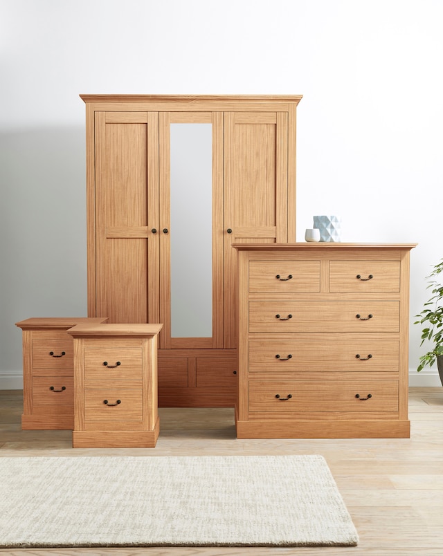 Julipa Ashford 4 Piece Package (2 x Bedside, 6 Drawer Chest, 3 Door Wardrobe)