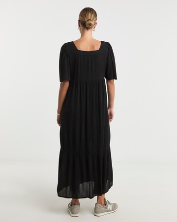 Simply Be Black Crinkle Button Through Maxi Dress