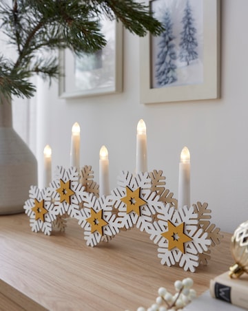 Lit Snowflake Candelabra