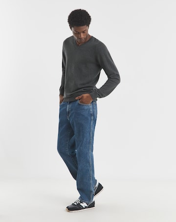 Cotton Knitted V Neck Jumper Long