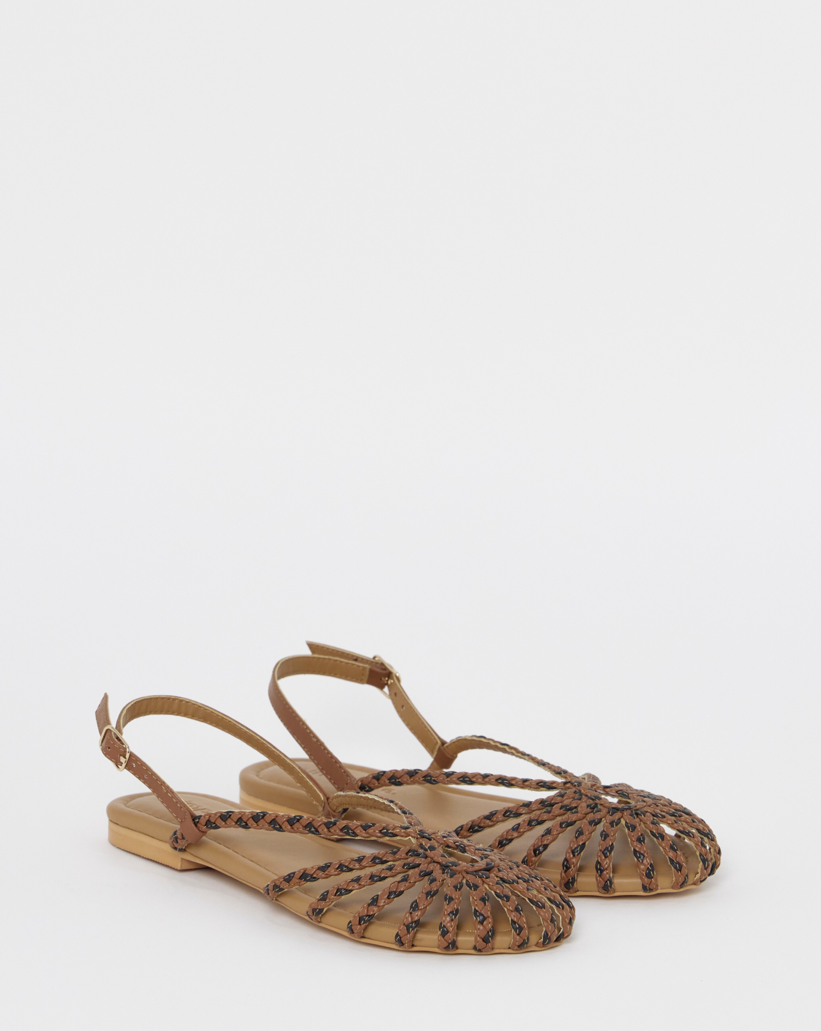 Latrice Leather Woven Detailing Flat Shoes - Wide Fit (E) | JD