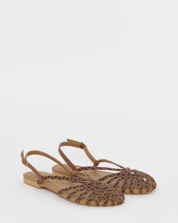 Latrice Leather Woven Detailing Flat Shoes - Wide Fit (E)
