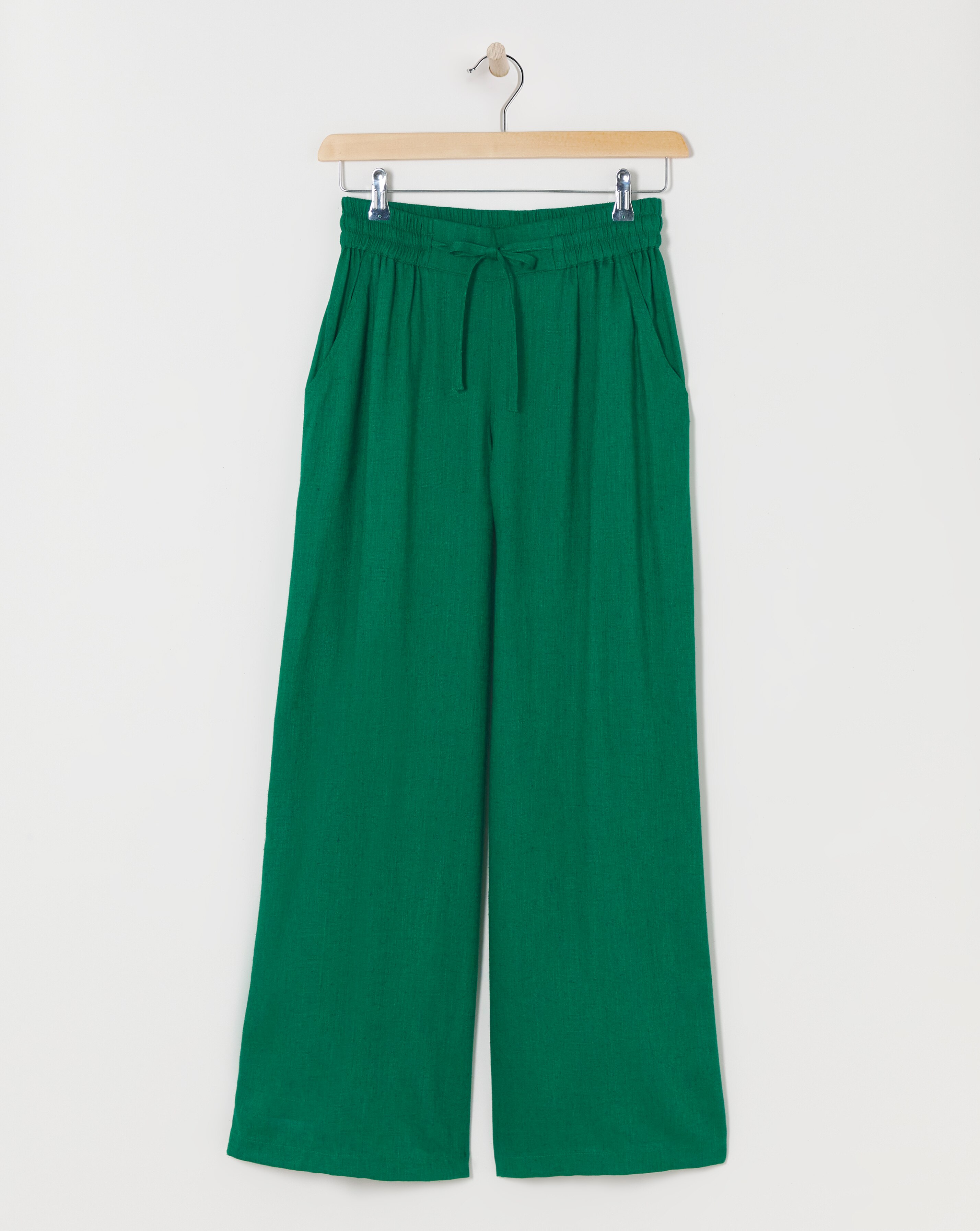 Pine Green Linen Mix Wide Leg Trousers
