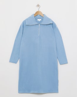 Roll Neck Zip Detail Cut and Sew Short Dress