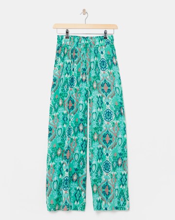 Turquoise Print Crinkle Palazzo Trousers