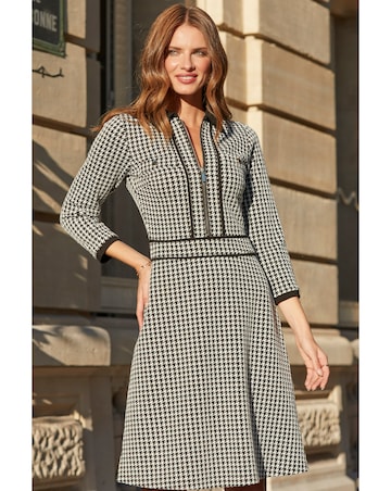 Sosandar Contrast Tipped Dogtooth Dress