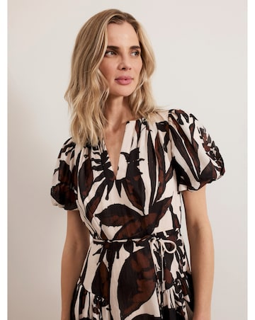 Phase Eight Zarah Printed Puff Sleeve V Neck Midi Dress