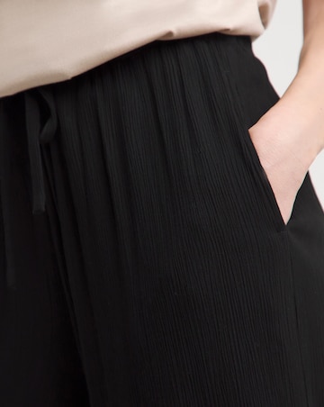 Black Crinkle Shirred Waist Wide Leg Trousers