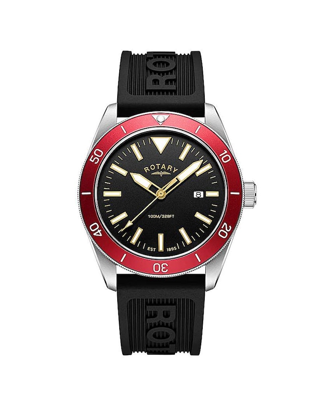 Rotary Men Black Silicone Strap Watch