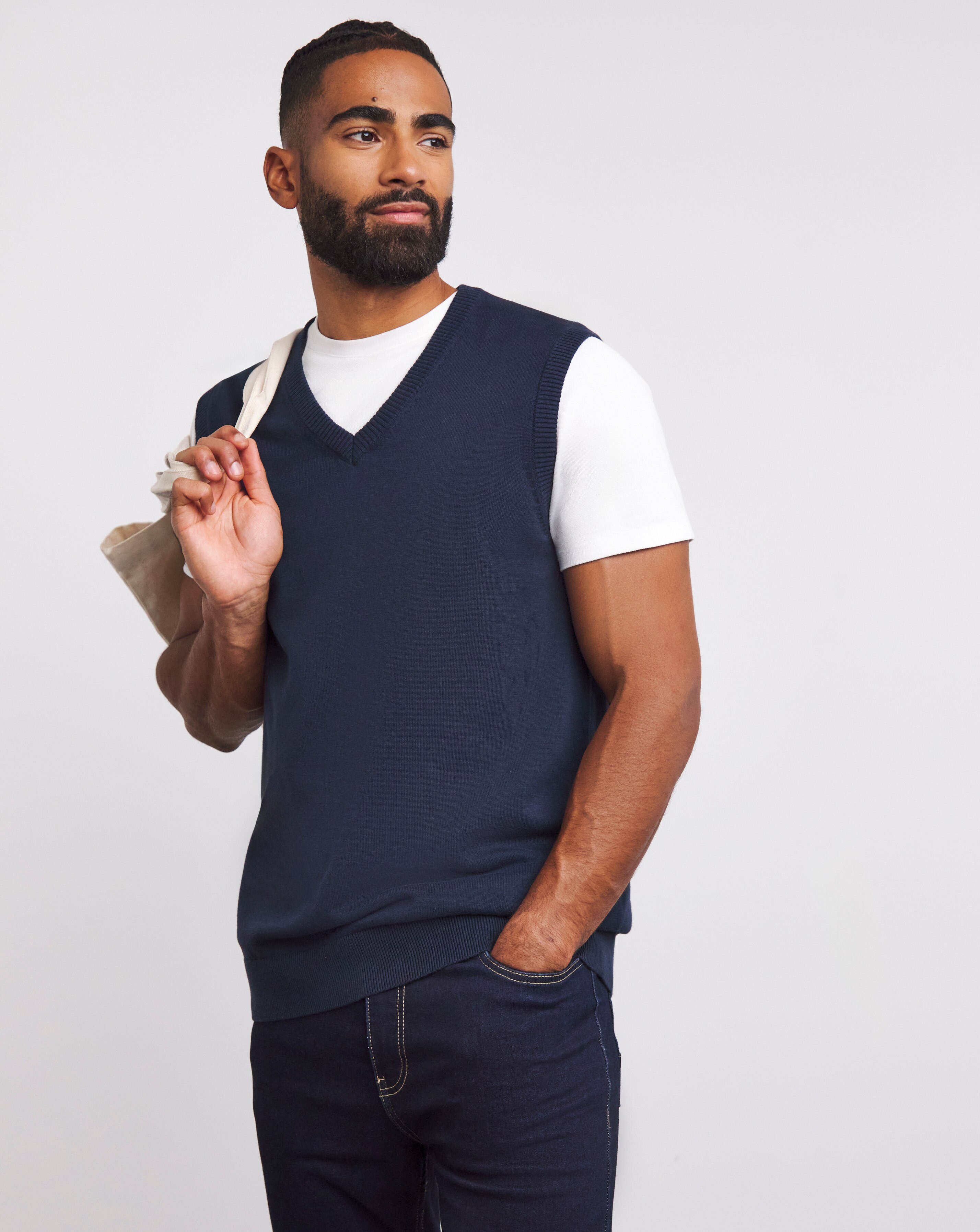 Audire♡Frill smart vest(Navy)S Navy Cotton Sweater Vest | JD Williams