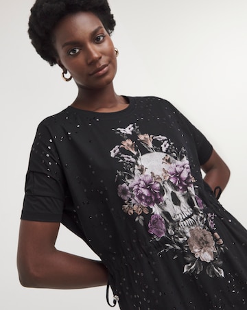 Religion Skull Graphic Tie Waist Sequin Dress