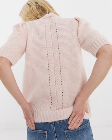 Puff Sleeve V Neck Cardigan