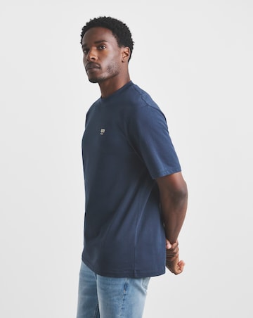 Union Embroid T-Shirt Long Length-Navy