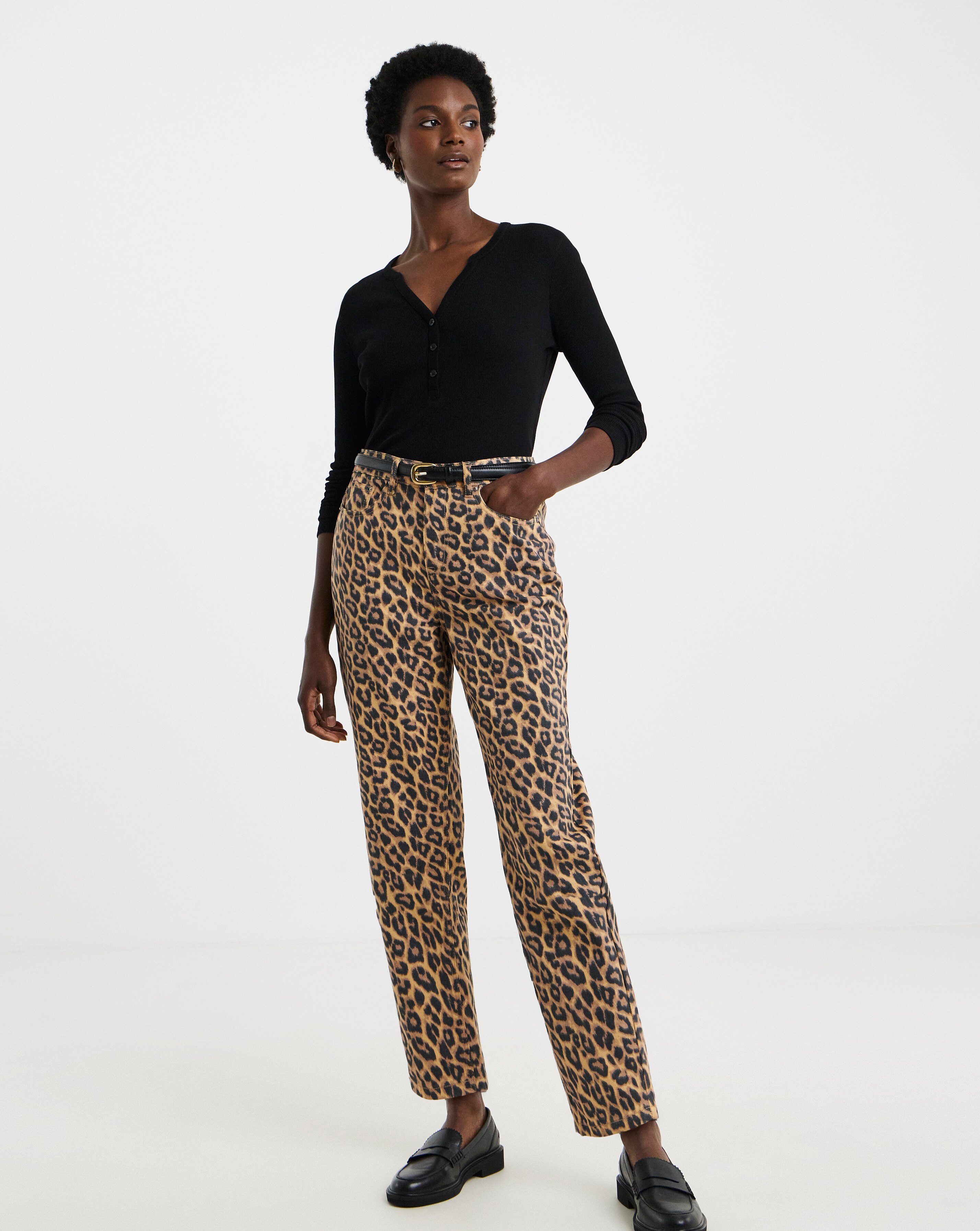 Pure Cotton Leopard Straight Leg Jean