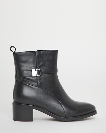 Miriam Low Block Heel Leather Ankle Boots with Trim - Wide Fit (E)