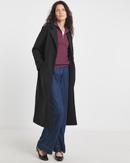 Black Single Breasted Longline Lined Coat