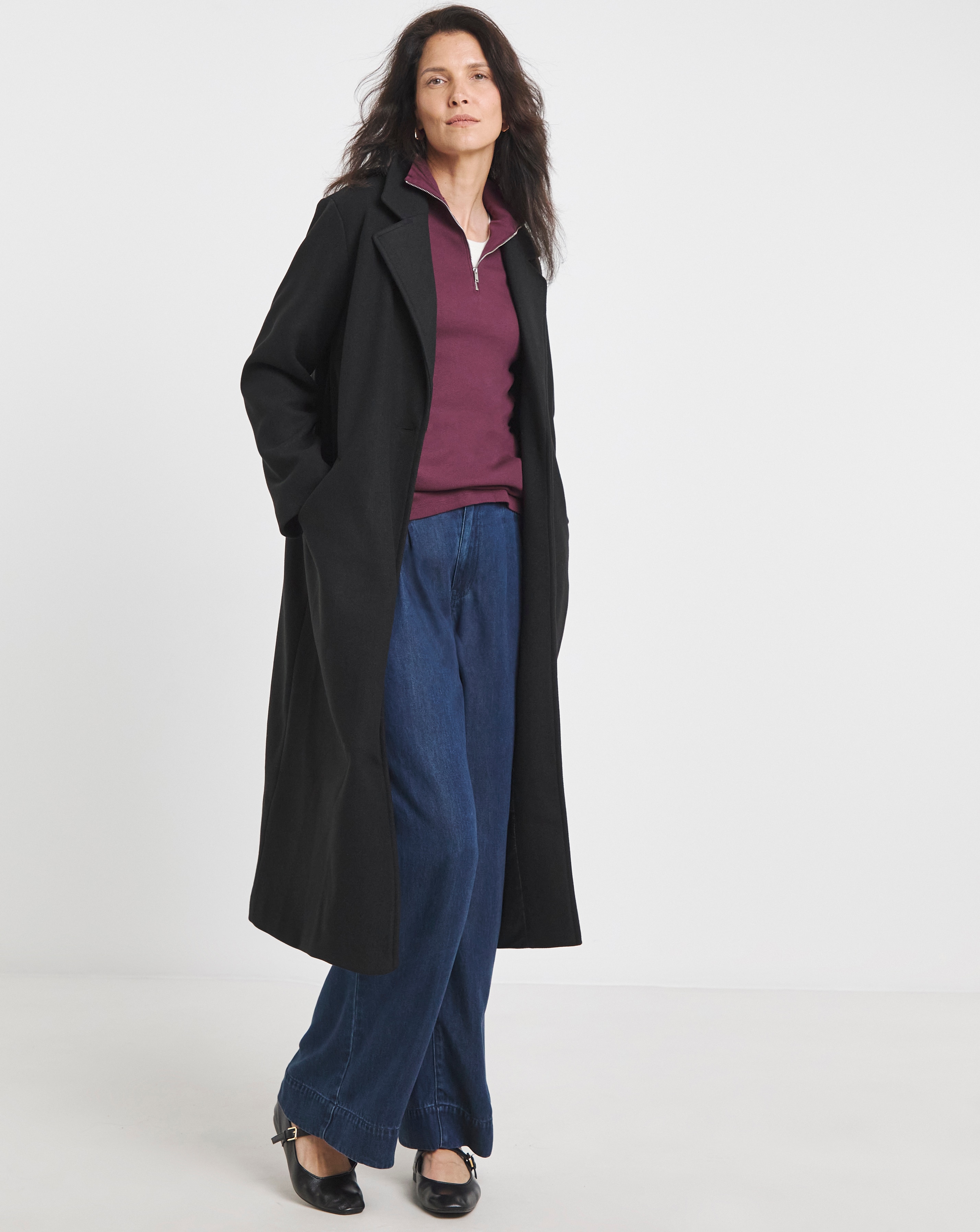 Black Single Breasted Longline Lined Coat