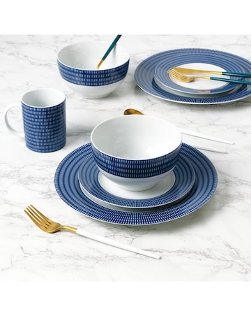 Waterside 16 Piece Blue Linear Dinner Set