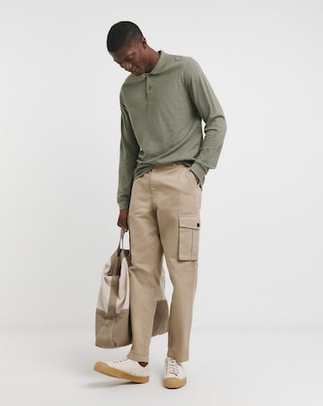 Long Sleeve Marl Pique Polo Long Length- Khaki