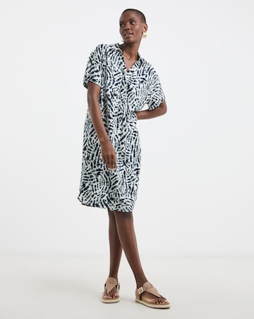 Linen Mix Collared Tunic Dress